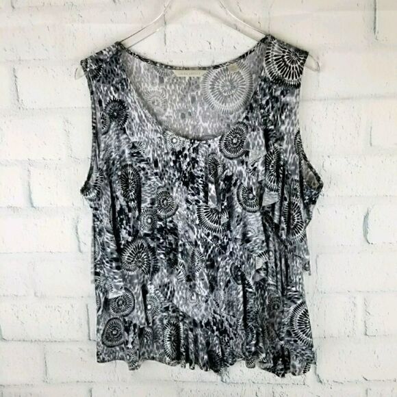 Laura Ashley Geometric Design Ruffle Tank Top. - Picture 1 of 8
